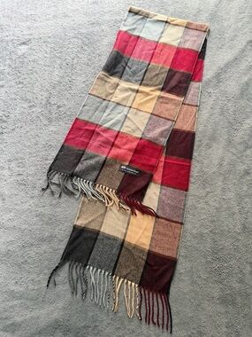 Cashmere Scarf Plaid Fringe Ends Multicolor